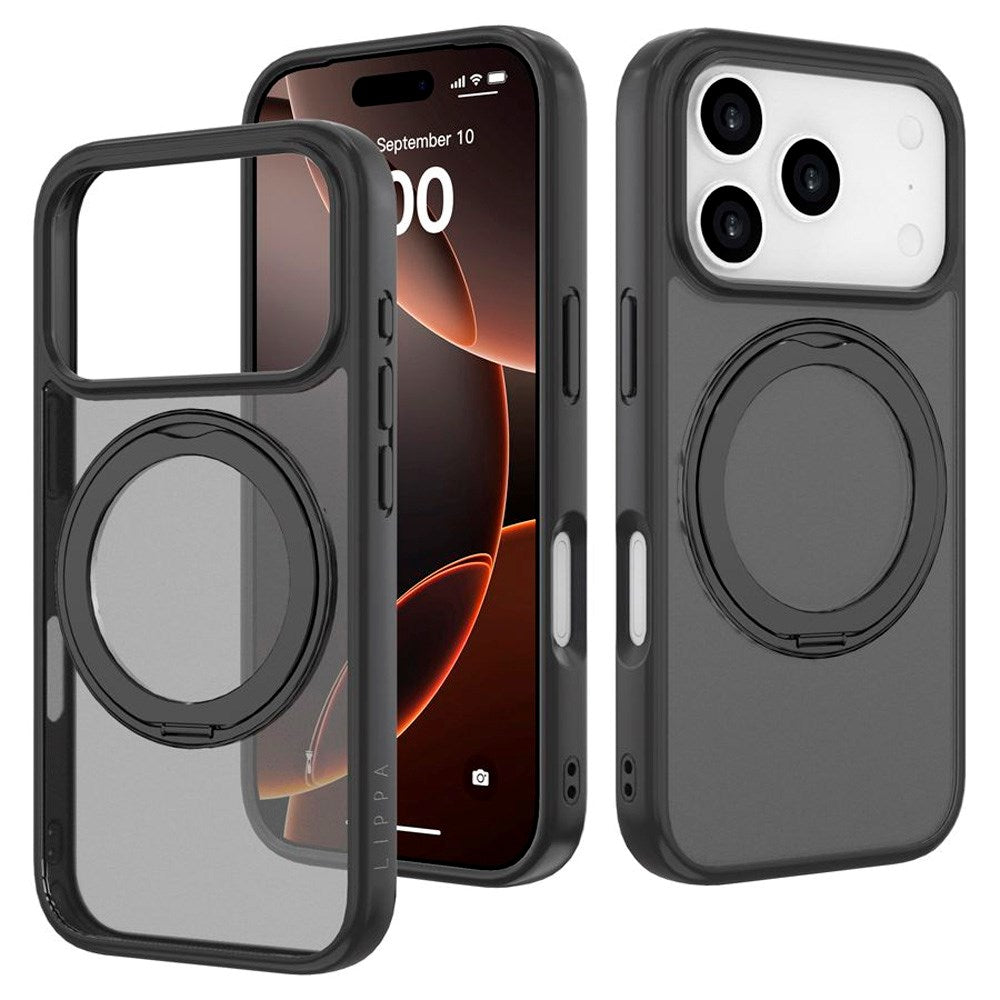 iPhone 17 Pro Lippa Hybrid Plast Skal m. 360 Roterande Kickstand - MagSafe Kompatibel - Matt / Svart