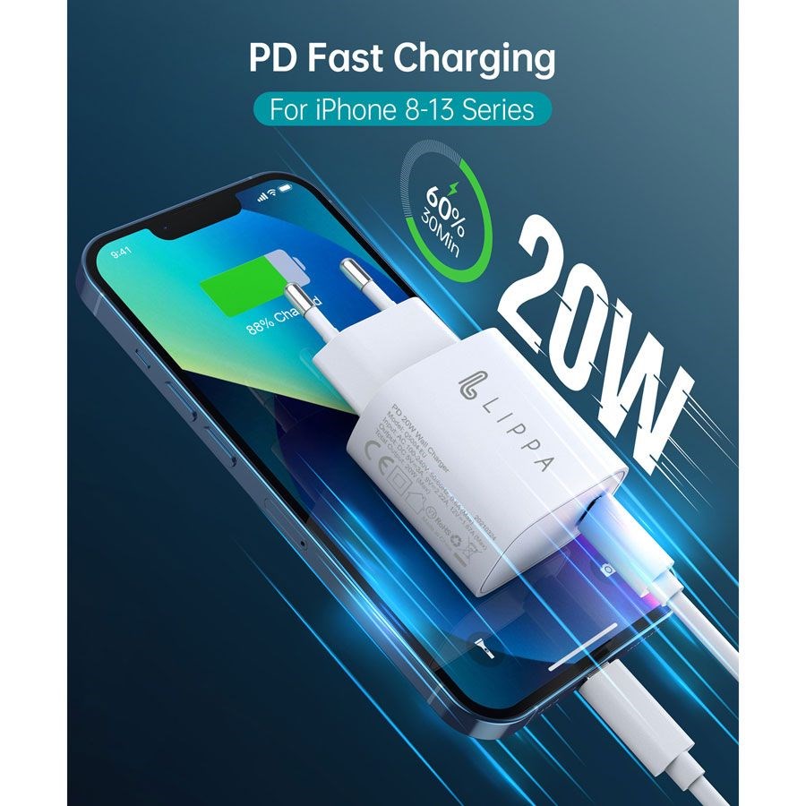 Lippa 20W Väggladdare med USB-C - Strömförsörjning - Vit