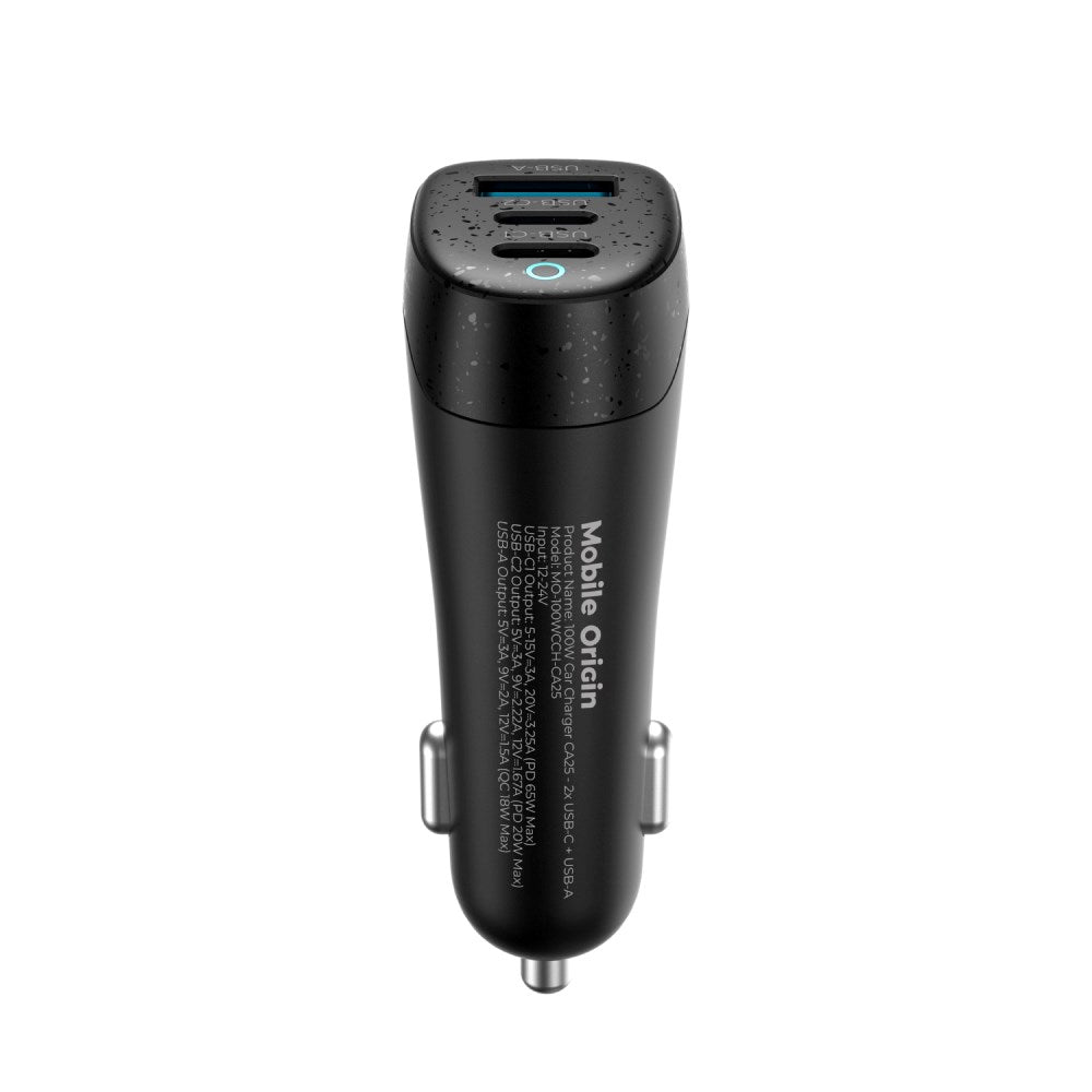 Biladdare Mobile Origin 100W med 2x USB-C + 1x USB-A - Svart