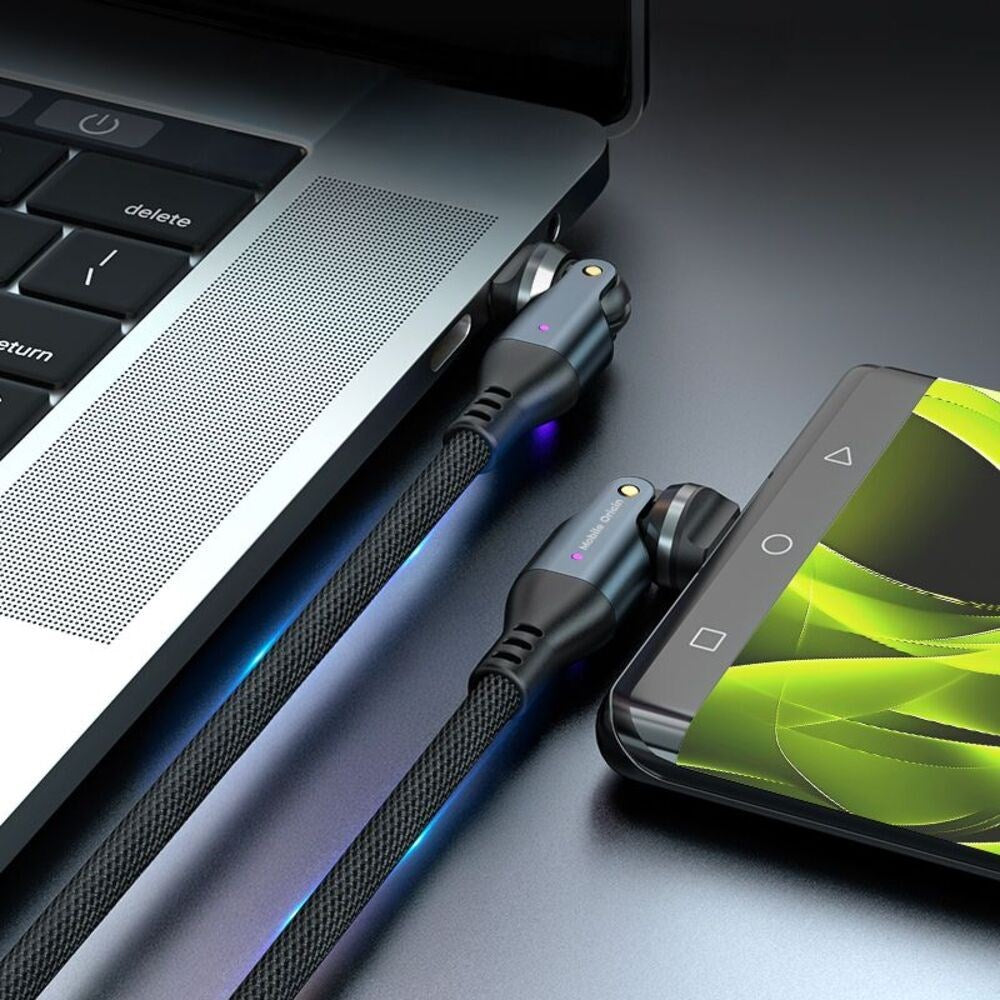 Mobile Origin 240W USB-C till USB-C Kabel med 540° Roterande Led – 1 m - Grå