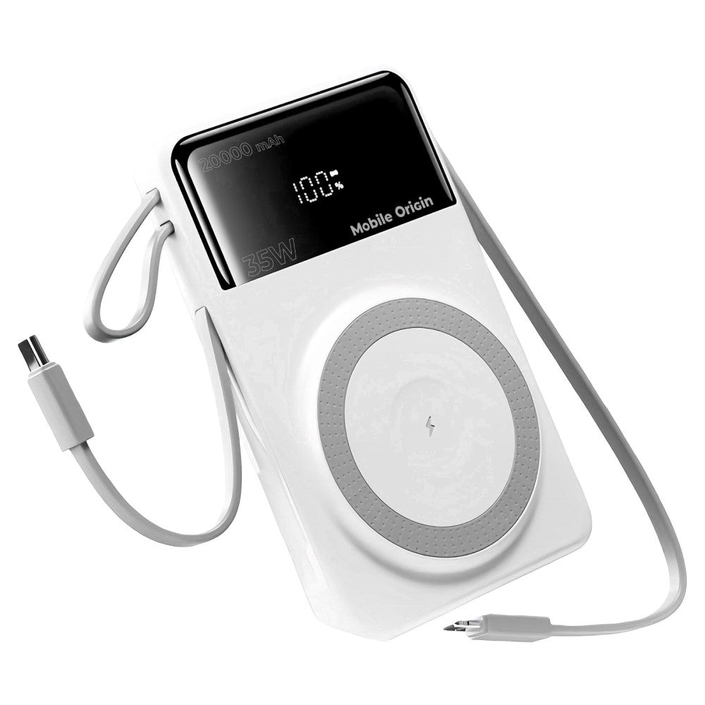 PowerBank Mobile Origin 35 W PD 20 000 mAh med Display - MagSafe Kompatibel - Vit