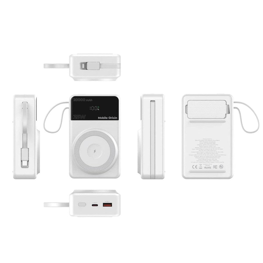 PowerBank Mobile Origin 35 W PD 20 000 mAh med Display - MagSafe Kompatibel - Vit