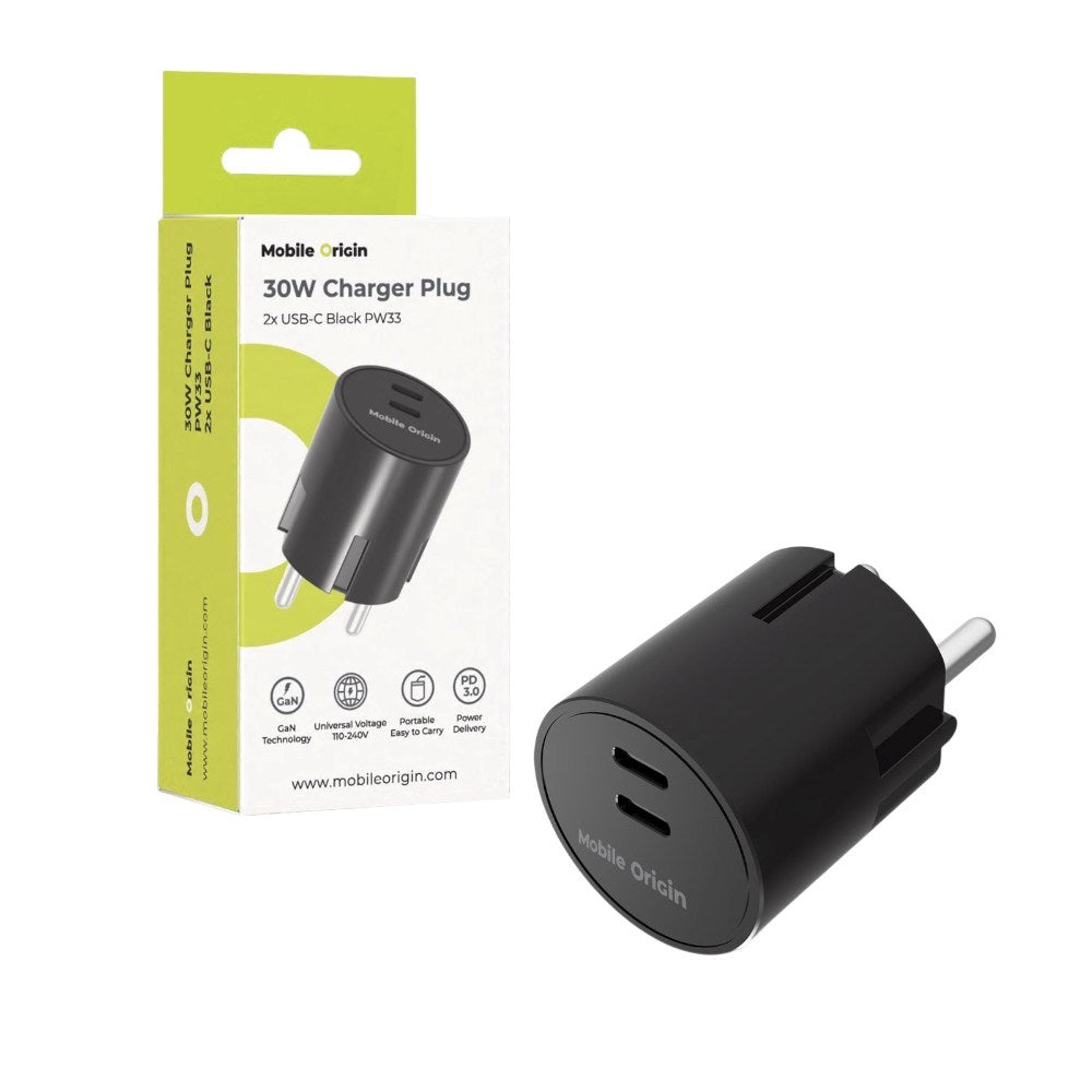 Snabbladdare 30W Mobile Origin 2 x USB-C - Svart