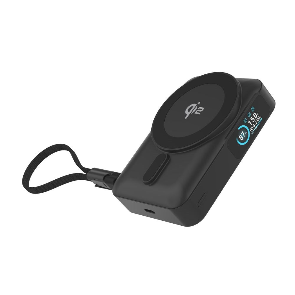 Mobile Origin 10 000 mAh Powerbank med Trådlös Laddning / Inbyggd USB-C Kabel - MagSafe / Qi2 Kompatibel - Svart