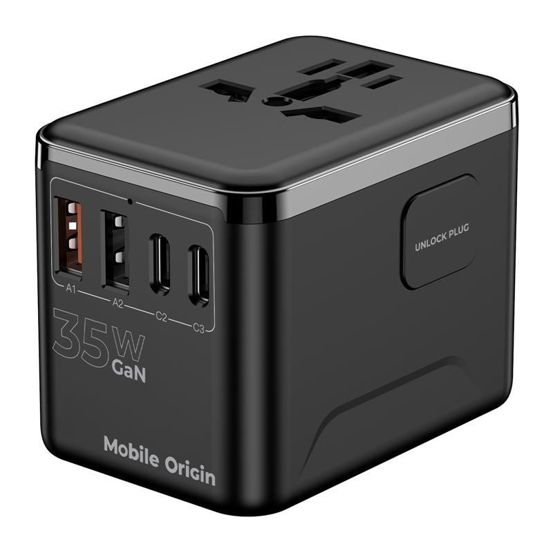 Reseladdare Mobile Origin GaN 35W - EU / UK / USA / AUS - Svart
