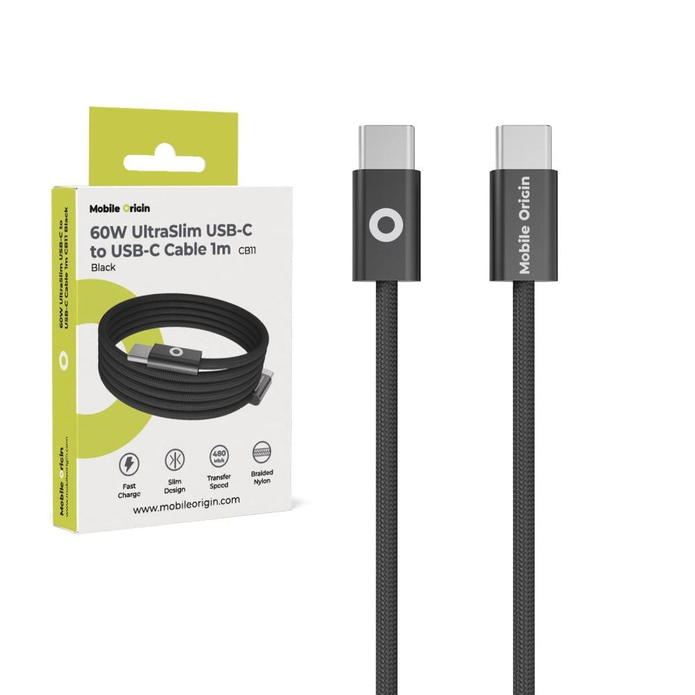 Mobile Origin UltraSlim 60W USB-C till USB-C Kabel - 1m - Svart