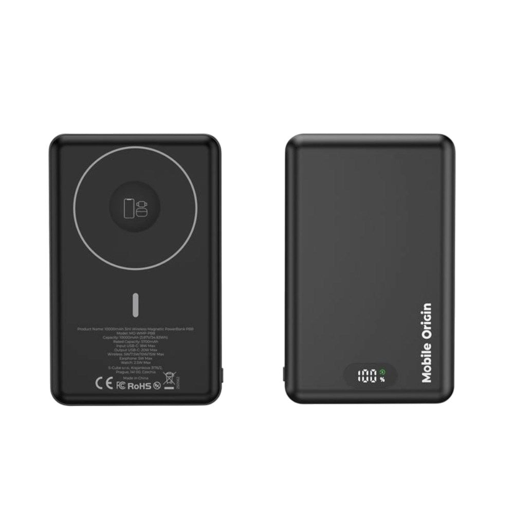3-i-1 Powerbank 10000mAh Mobile Origin m. Trådlös laddning – MagSafe-kompatibel – Svart