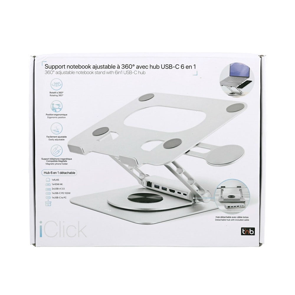 T'NB Roterbart Bärbar Stativ med MagSafe Telefonhållare & Avtagbar 6-i-1 Hub - Silver