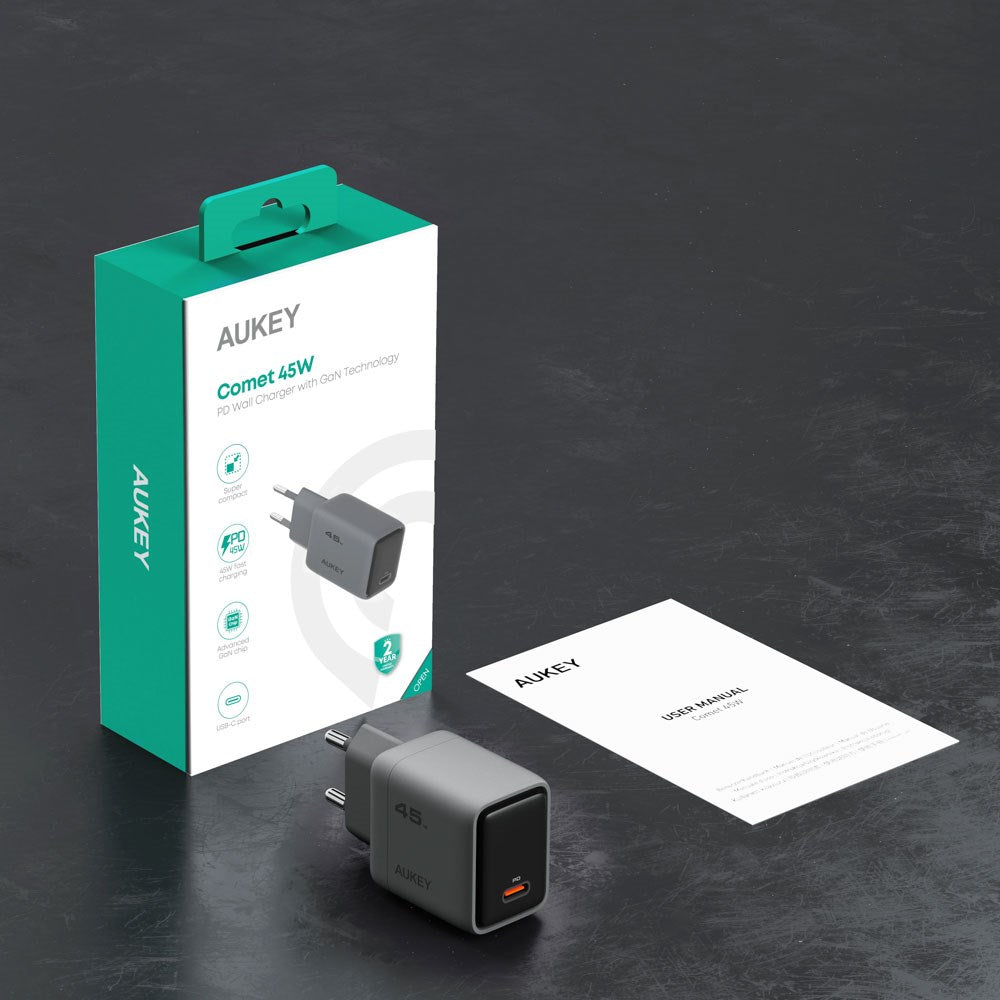 Aukey 45W PD Väggladdare med 1 x USB-C - Grå