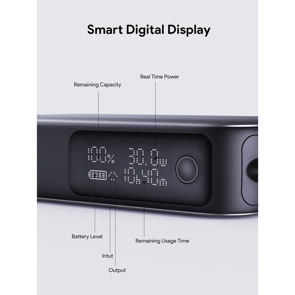 Aukey Spark Sling Powerbank med Inbyggd USB-C Kabel & Display - 10 000 mAh - 30W - 1 x USB-C - 1 x USB-A - Grå