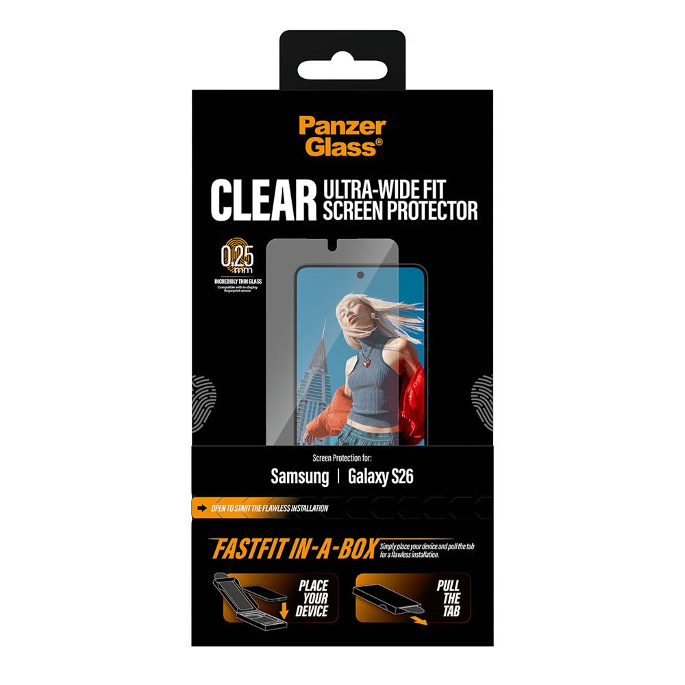 Samsung Galaxy S26 PanzerGlass Skärmskyddsglas m. FastFit In-A-Box - Ultra Wide Fit - Genomskinlig