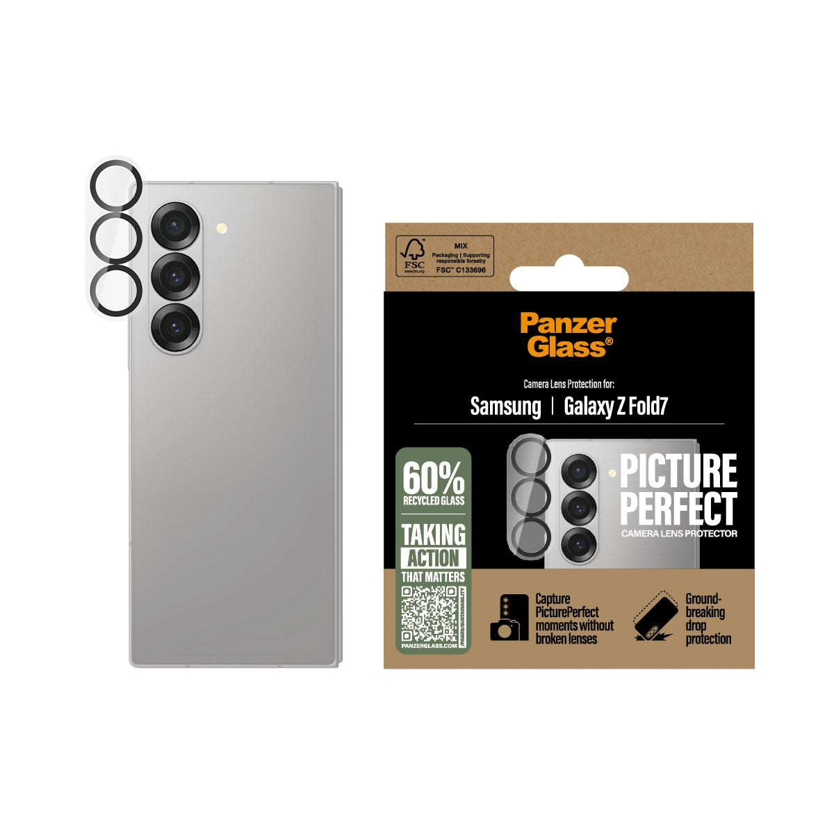 PanzerGlass Samsung Galaxy Z Fold7 PicturePerfect Kameralinsbeskyttare - Genomskinlig / Svart