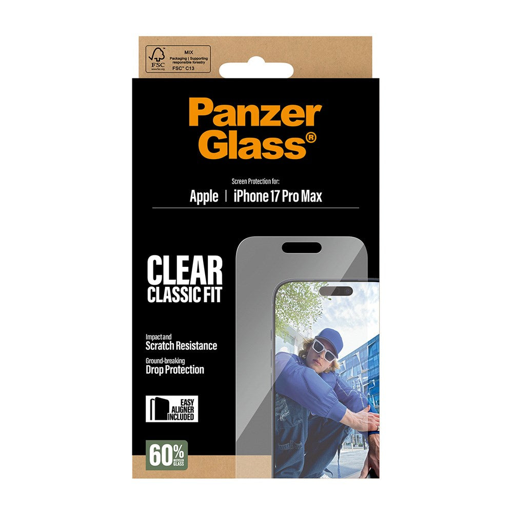PanzerGlass iPhone 17 Pro Max Skärmskyddsglas med EasyAligner - Classic Fit - Genomskinlig