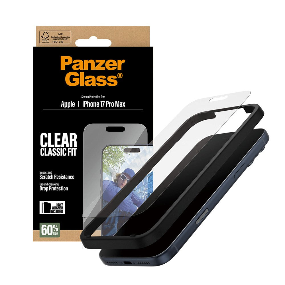PanzerGlass iPhone 17 Pro Max Skärmskyddsglas med EasyAligner - Classic Fit - Genomskinlig