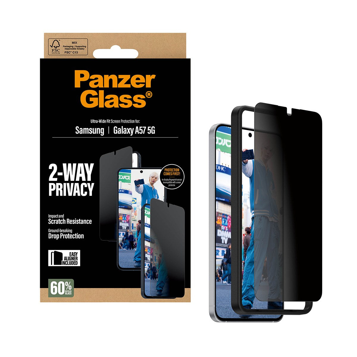 Samsung Galaxy A57 PanzerGlass 2-Way Privacy Skärmskydd med EasyAligner - Genomskinlig