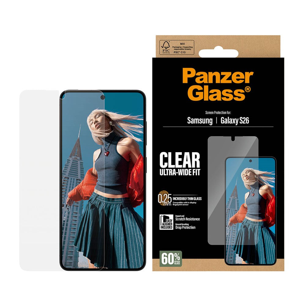 Samsung Galaxy S26 PanzerGlass Skärmskyddsglas m. EasyAligner - Ultra Wide Fit - Genomskinlig