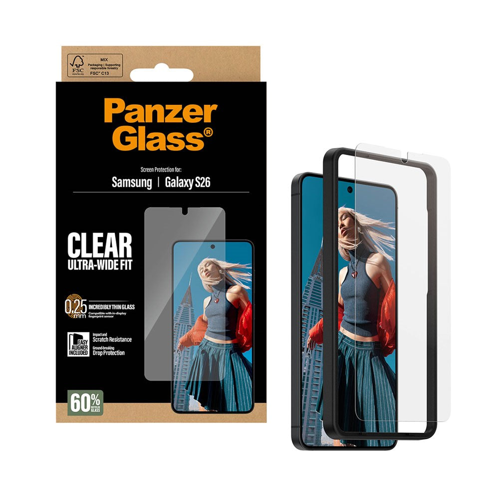 Samsung Galaxy S26 PanzerGlass Skärmskyddsglas m. EasyAligner - Ultra Wide Fit - Genomskinlig