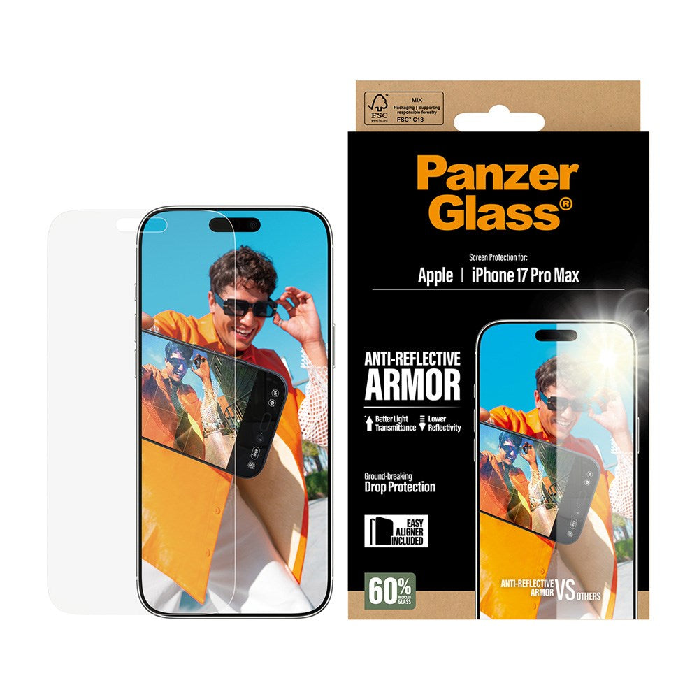 PanzerGlass iPhone 17 Pro Max Ultra Wide Fit Skärmskydd med EasyAligner - Anti-Reflective - Genomskinlig