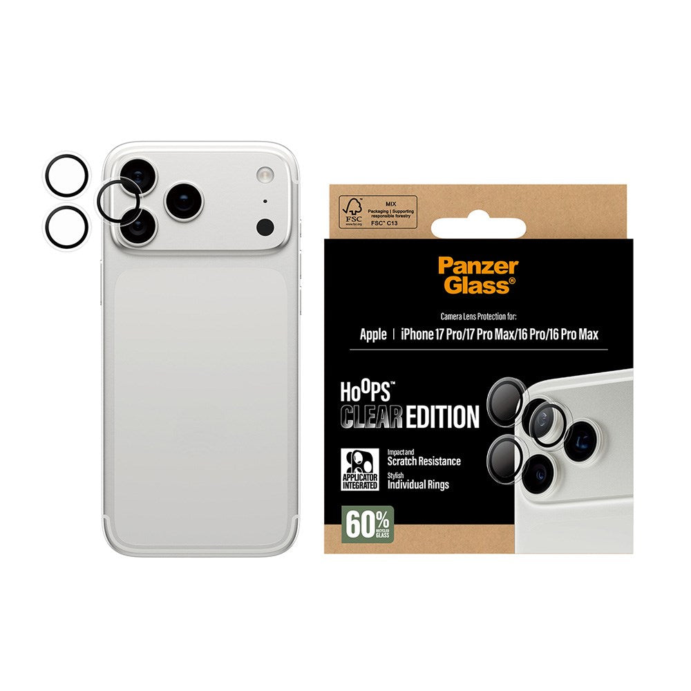 PanzerGlass iPhone 17 Pro / 17 Pro Max / 16 Pro / 16 Pro Max Hoops Kameralinsskydd med Installationsram - Genomskinlig