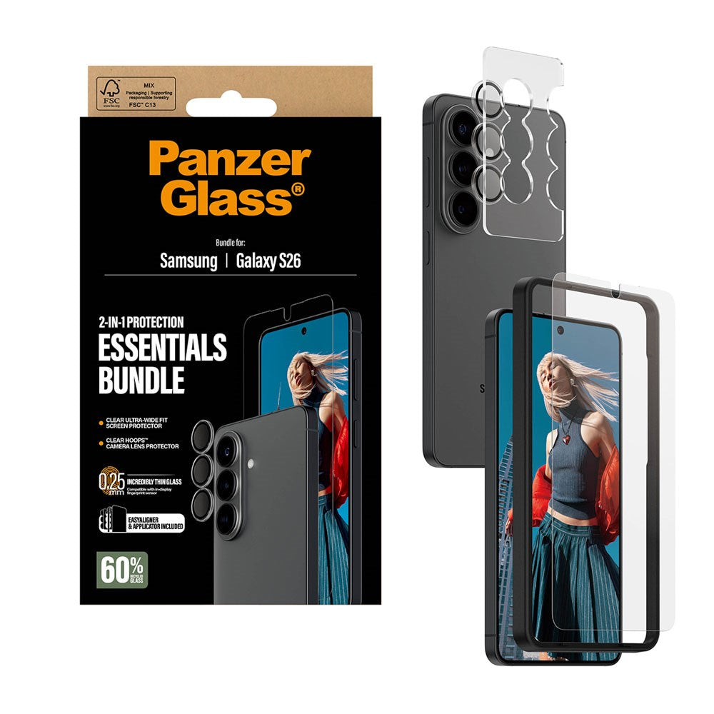 Samsung Galaxy S26 PanzerGlass Hoops 2-in-1 Bundle med EasyAligner / Skärmskydd (UWF) / Hoops Kameraskydd - Genomskinlig