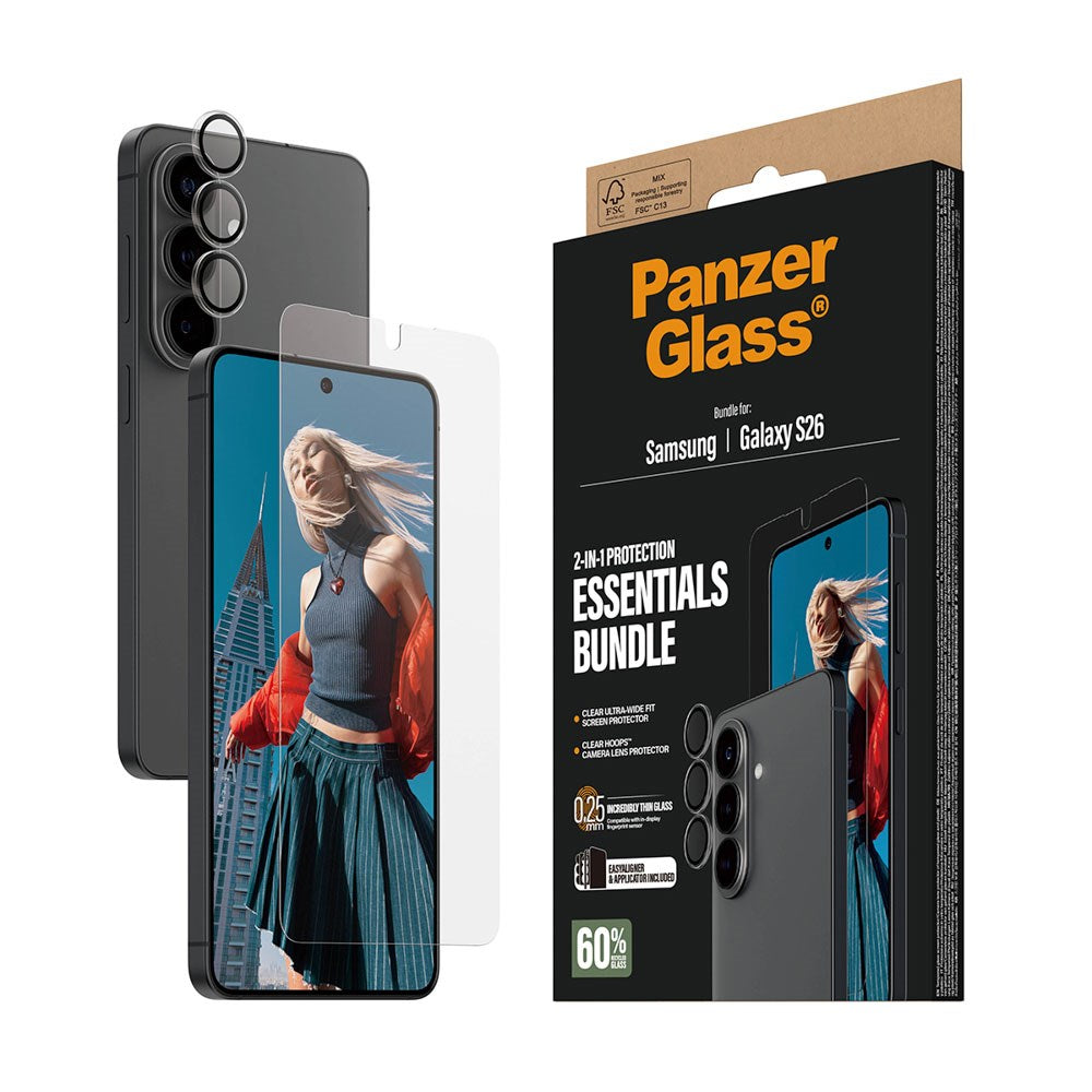 Samsung Galaxy S26 PanzerGlass Hoops 2-in-1 Bundle med EasyAligner / Skärmskydd (UWF) / Hoops Kameraskydd - Genomskinlig