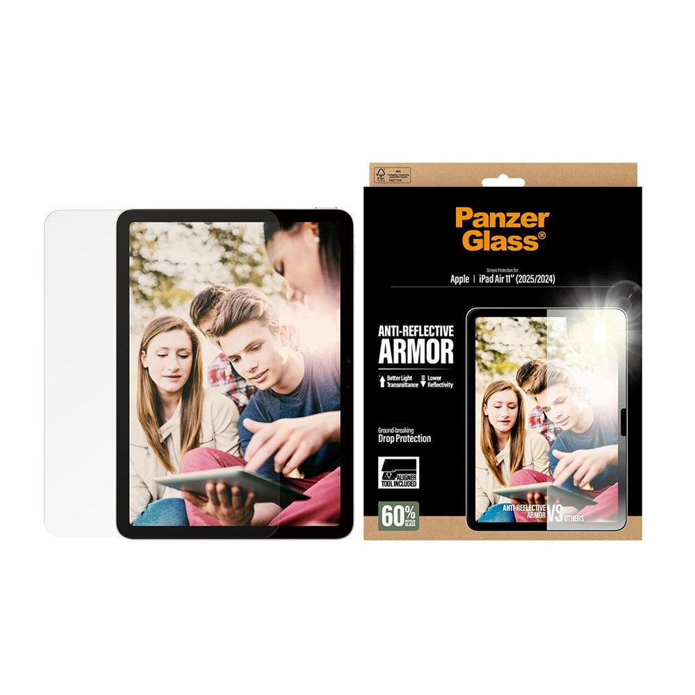 PanzerGlass iPad Air 11" (2025 / 2024) Ultra-Wide Fit Anti-Reflective Armor Skärmskyddsglas m. Installationsram - Genomskinlig