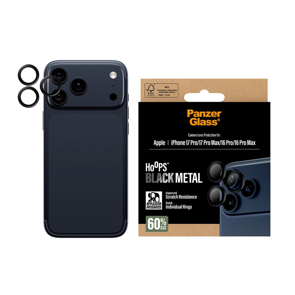 PanzerGlass iPhone 17 Pro / 17 Pro Max / 16 Pro / 16 Pro Max Hoops Kameralinsskydd med Installationsram - Svart