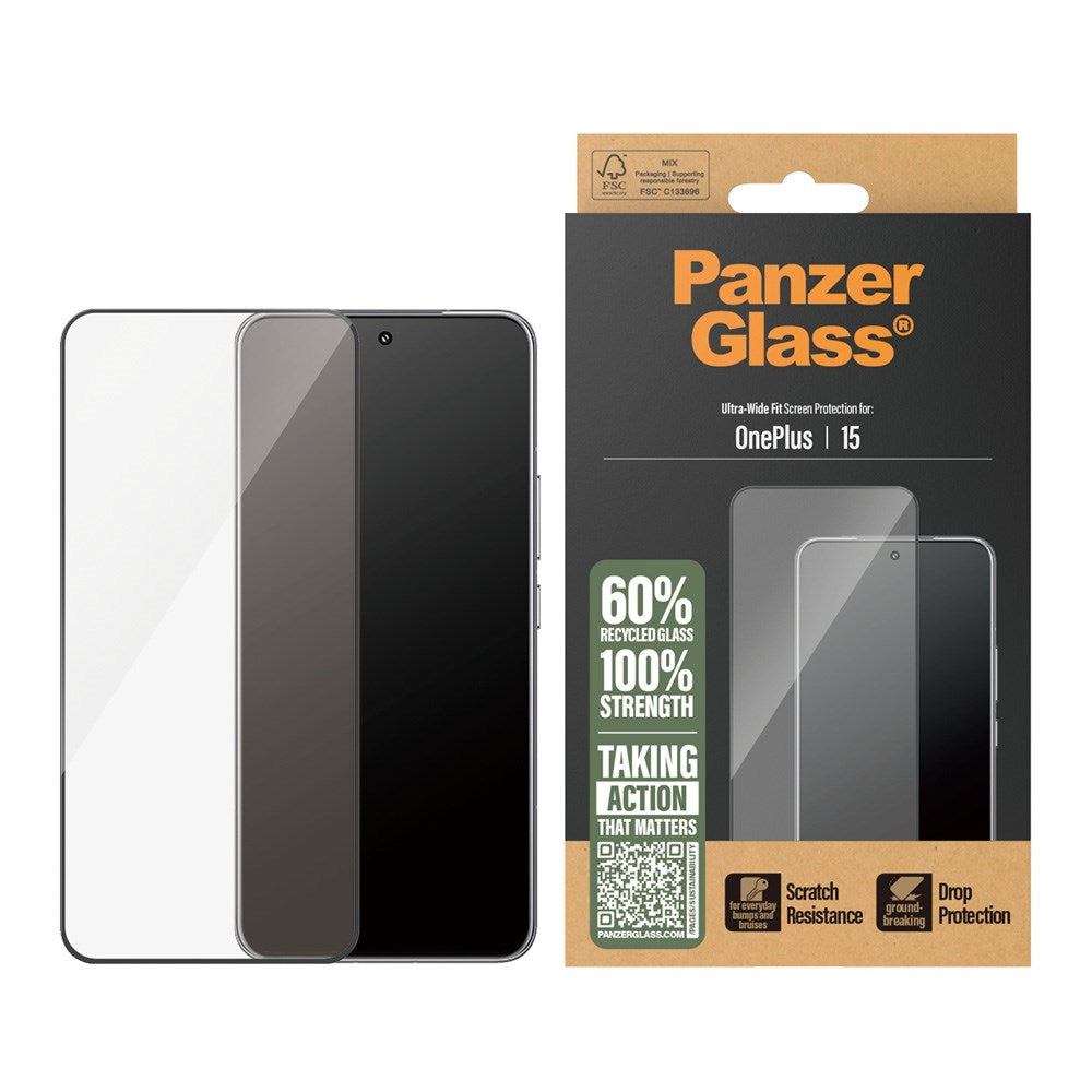 PanzerGlass OnePlus 15 Skärmskyddsglas - Ultra Wide Fit - Genomskinlig