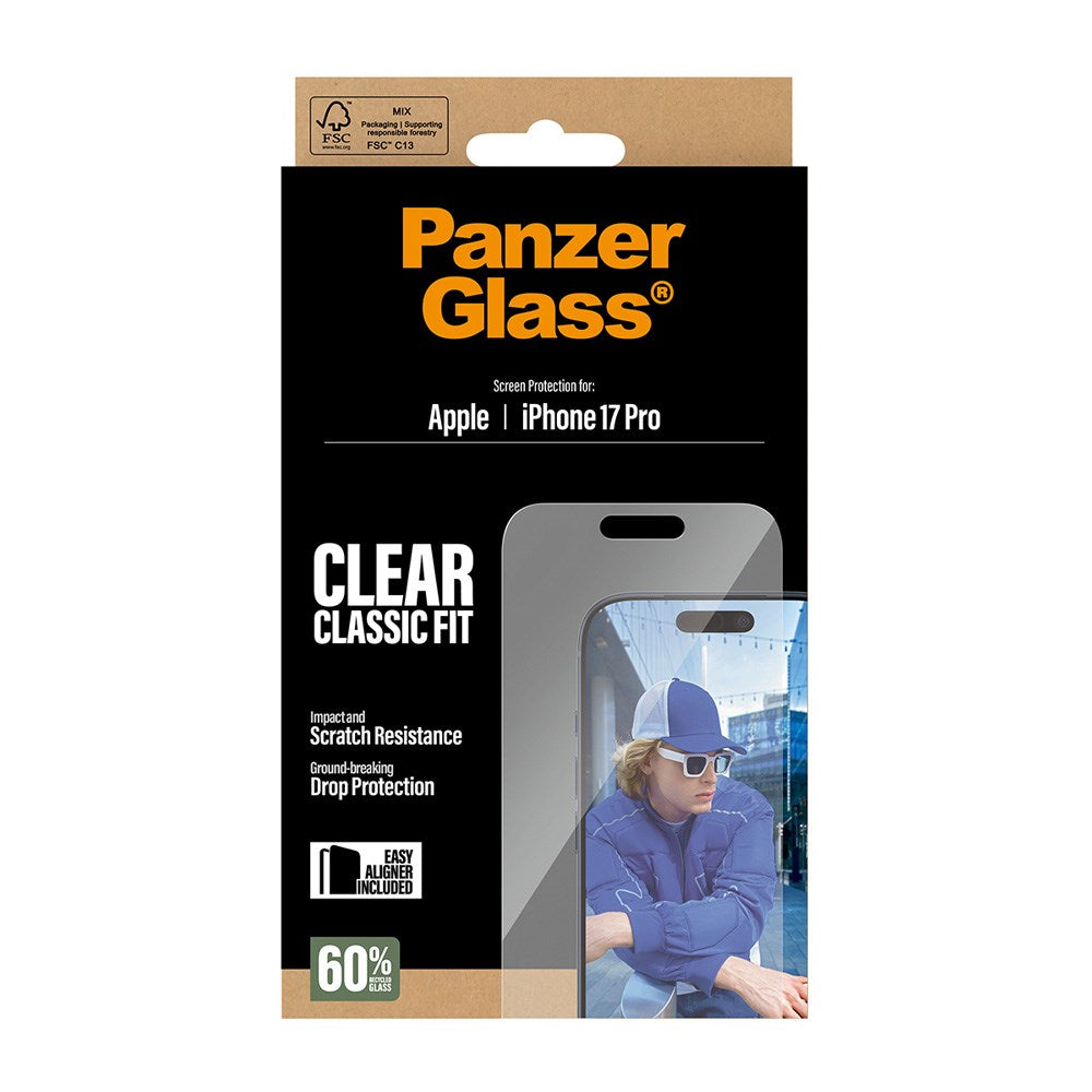 PanzerGlass iPhone 17 Pro Skärmskyddsglas med EasyAligner - Classic Fit - Genomskinlig
