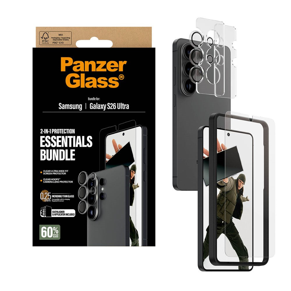 Samsung Galaxy S26 Ultra PanzerGlass Hoops 2-in-1 Bundle med EasyAligner / Skärmskydd (UWF) / Hoops Kameraskydd - Genomskinlig