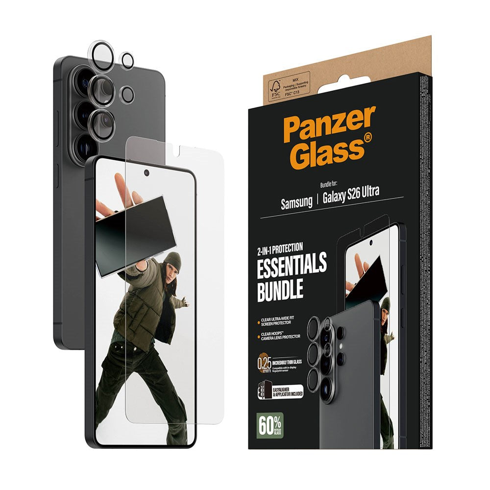 Samsung Galaxy S26 Ultra PanzerGlass Hoops 2-in-1 Bundle med EasyAligner / Skärmskydd (UWF) / Hoops Kameraskydd - Genomskinlig