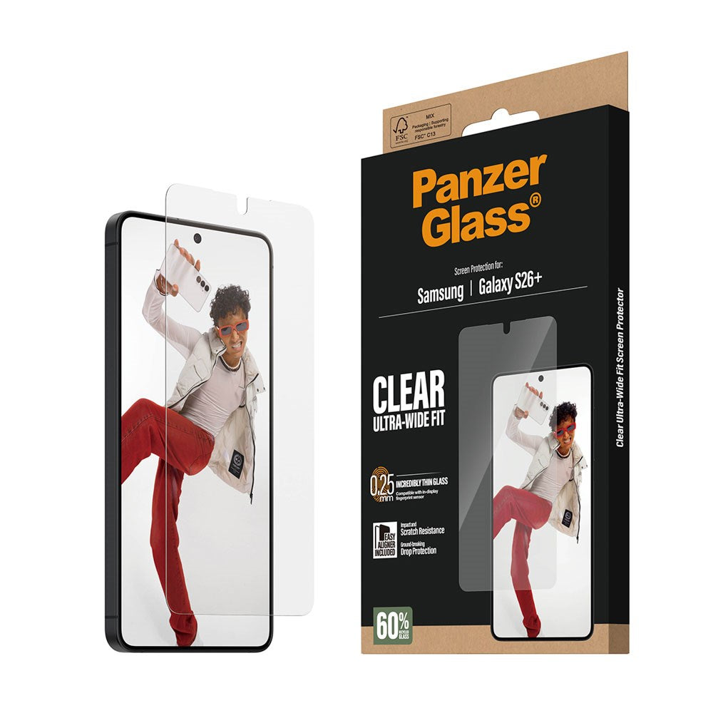 Samsung Galaxy S26+ (Plus) PanzerGlass Skärmskyddsglas m. EasyAligner - Ultra Wide Fit - Genomskinlig
