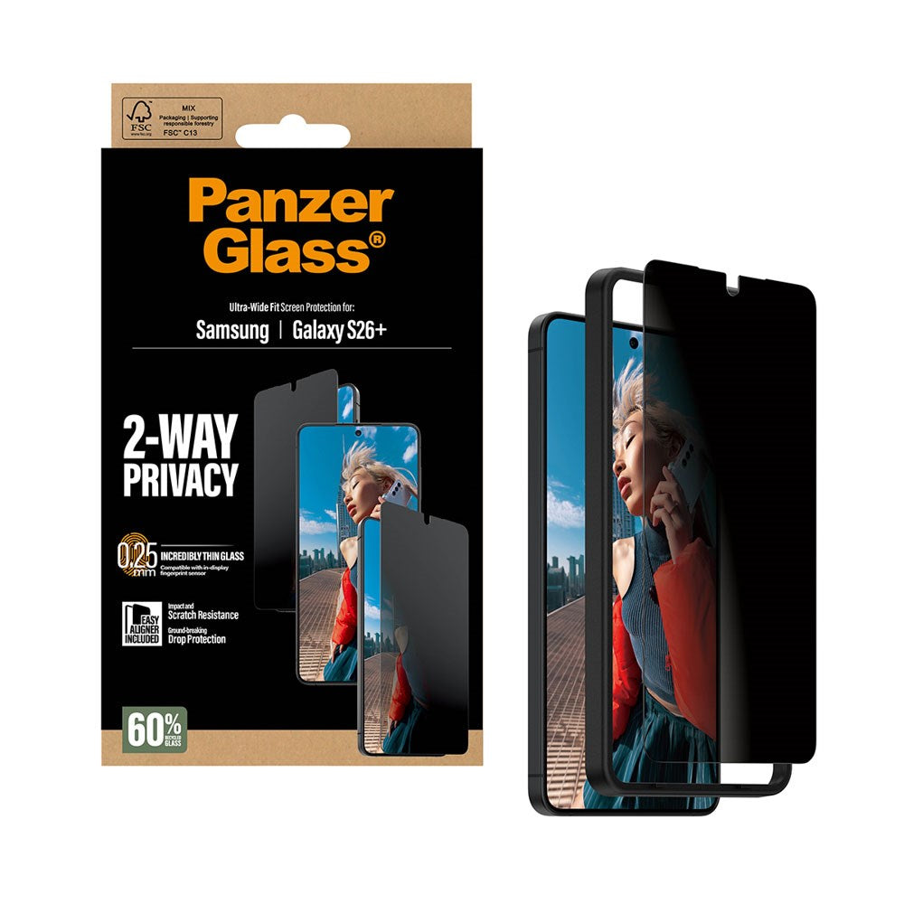 Samsung Galaxy S26+ (Plus) PanzerGlass 2-Way Privacy Skärmskydd med EasyAligner - Genomskinlig