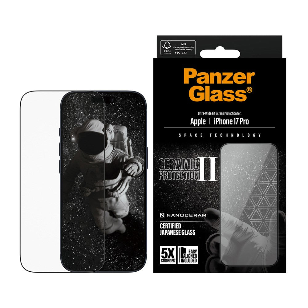 PanzerGlass iPhone 17 Pro Ceramic Skärmskydd med EasyAligner - Ultra Wide Fit - Genomskinlig