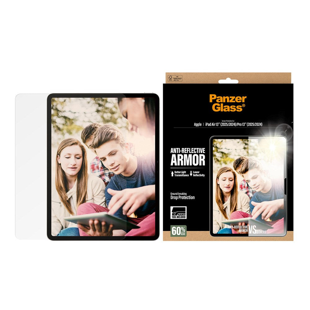 PanzerGlass iPad Air 13" (2025 / 2024) / Pro 13" (2025 / 2024) Ultra-Wide Fit Anti-Reflective Armor Skärmskyddsglas m. Installationsram - Genomskinlig