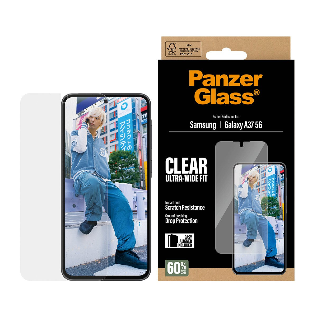 Samsung Galaxy A37 PanzerGlass Skärmskyddsglas - Ultra Wide Fit med EasyAligner - Genomskinlig