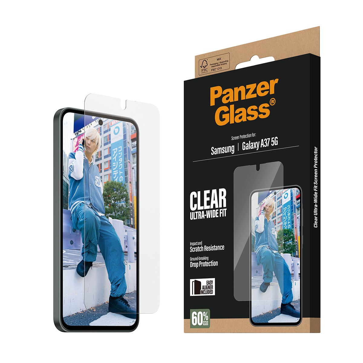 Samsung Galaxy A37 PanzerGlass Skärmskyddsglas - Ultra Wide Fit med EasyAligner - Genomskinlig