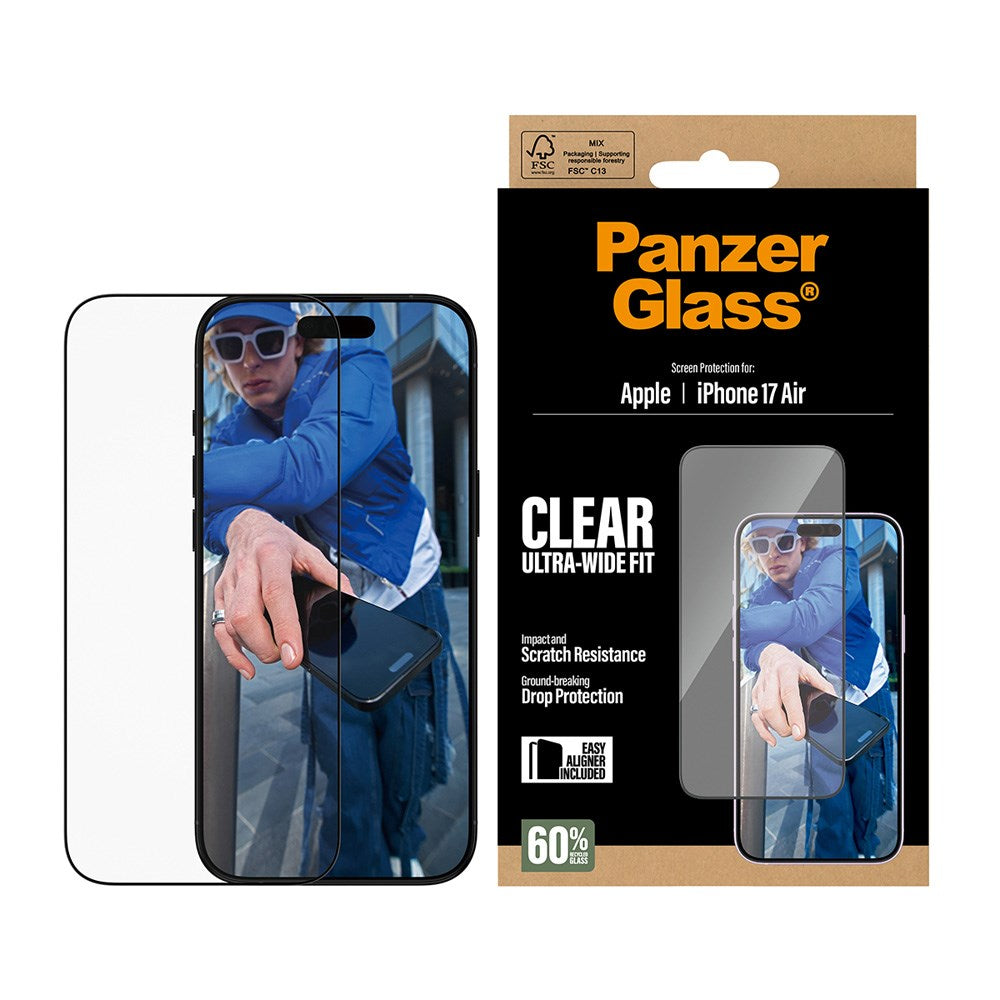 PanzerGlass iPhone Air Skärmskyddsglas med EasyAligner - Ultra Wide Fit - Genomskinlig