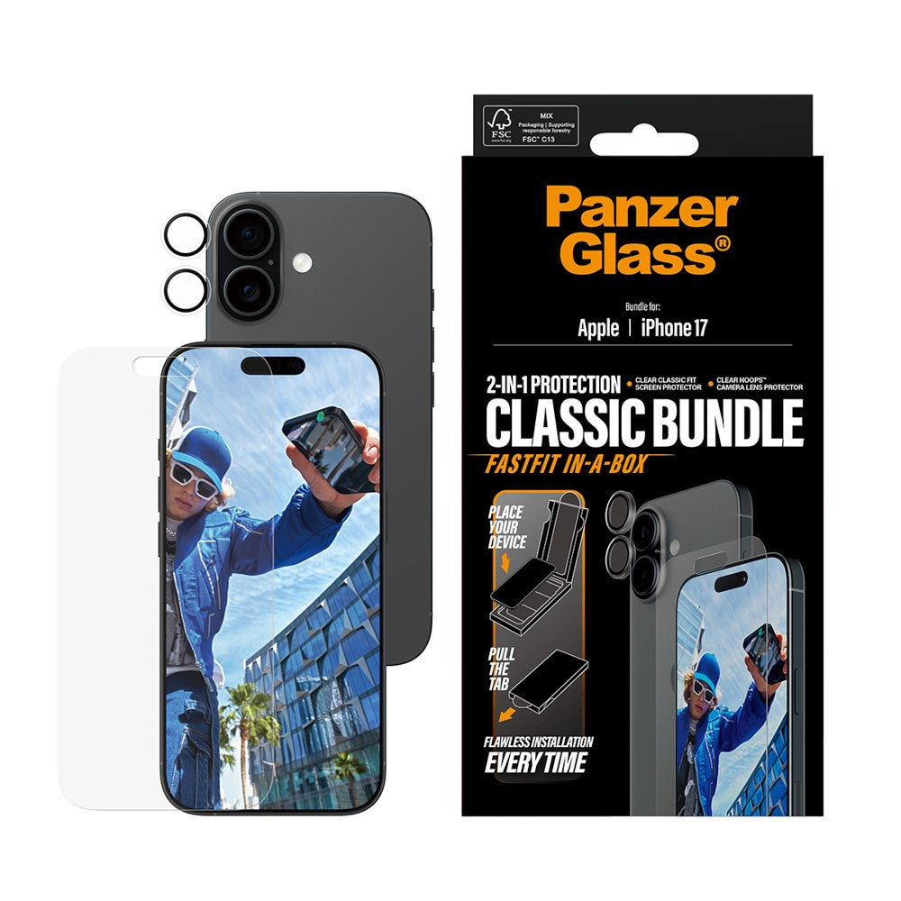 PanzerGlass iPhone 17 2-in-1 Classic Bundle - Skärmskydd + Kameralinsskydd - Genomskinlig