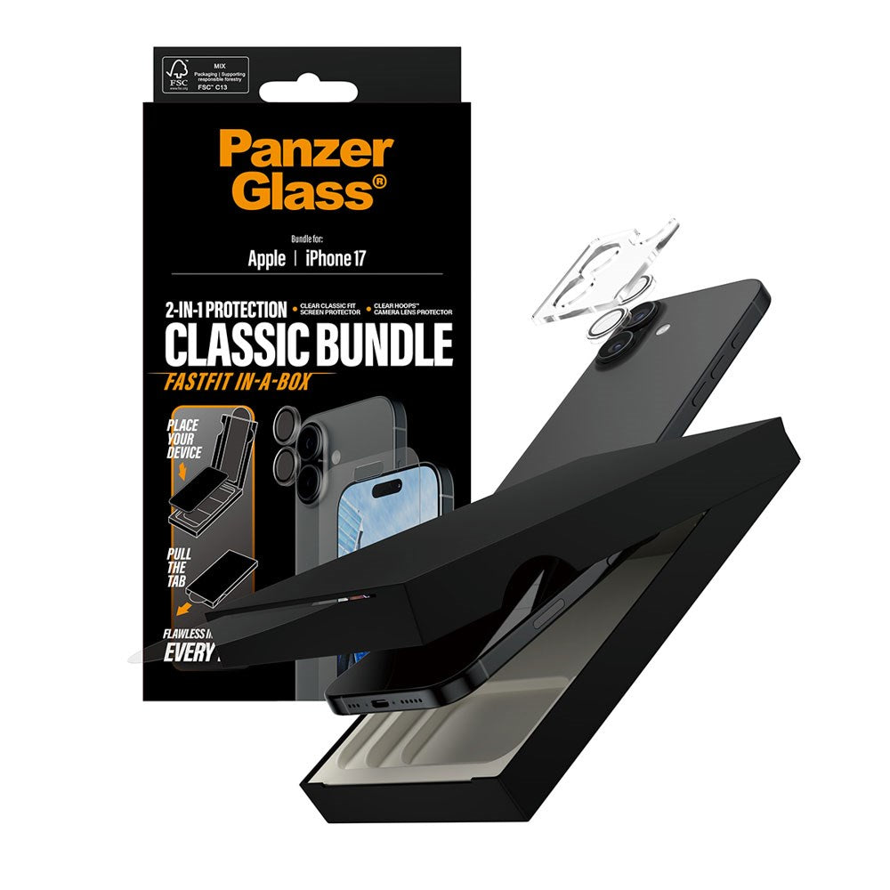 PanzerGlass iPhone 17 2-in-1 Classic Bundle - Skärmskydd + Kameralinsskydd - Genomskinlig