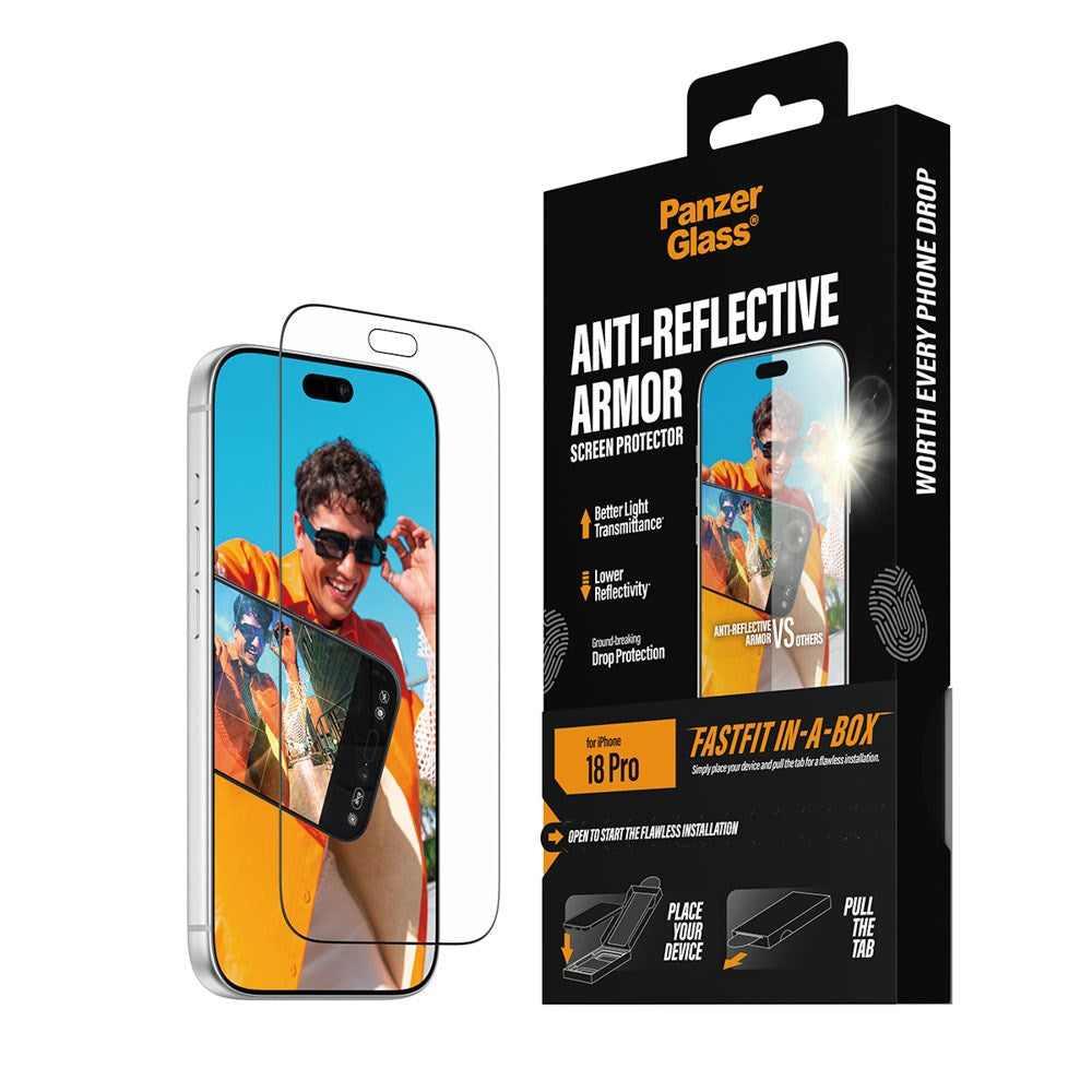 iPhone 18 Pro PanzerGlass Skärmskydd med FastFit In-A-Box - Antireflexbeständig - Genomskinlig