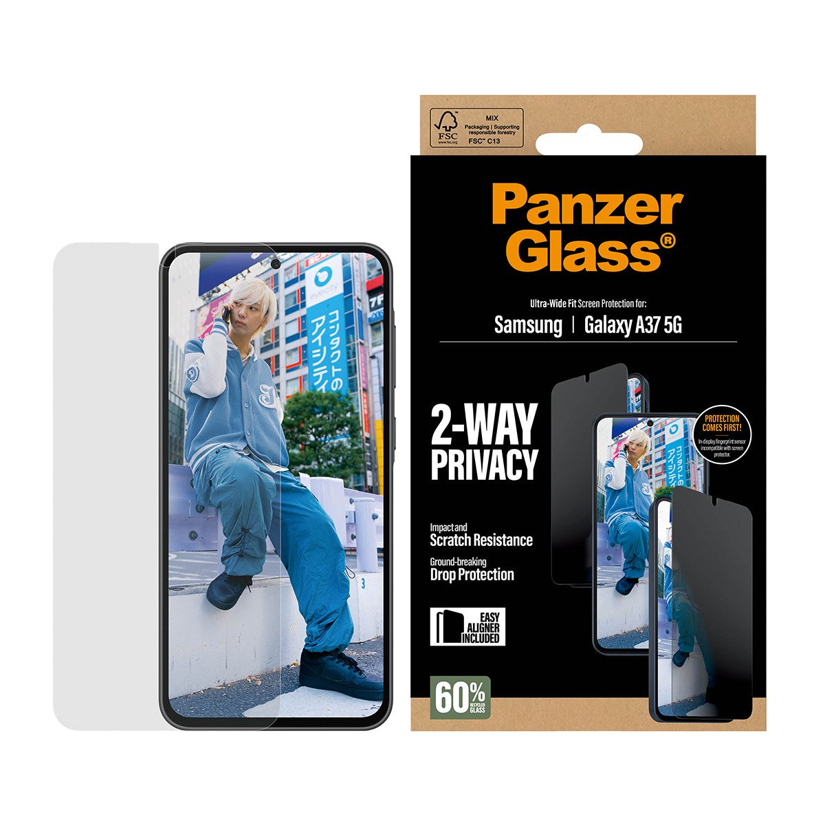 Samsung Galaxy A37 PanzerGlass 2-Way Privacy Skärmskydd med EasyAligner - Genomskinlig