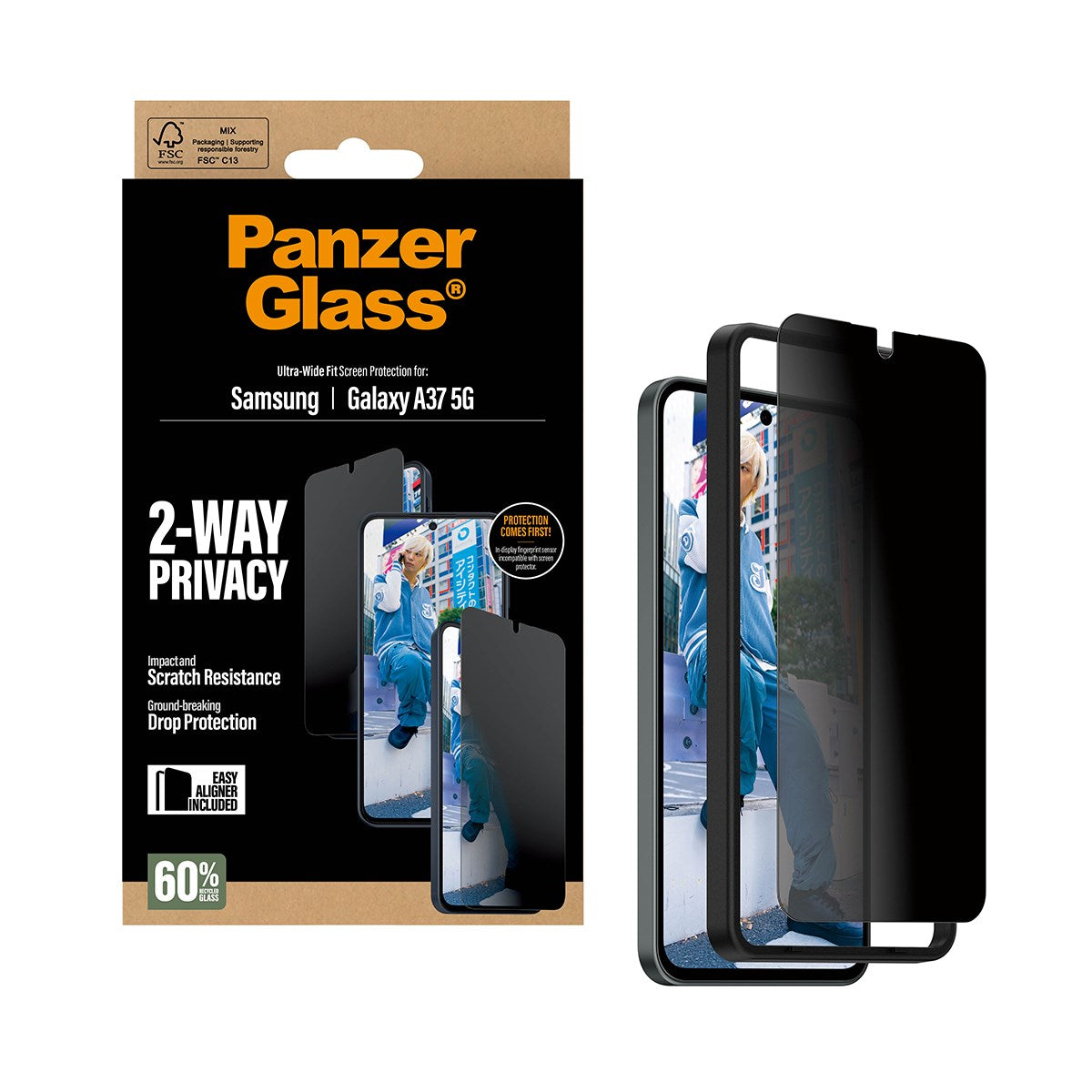 Samsung Galaxy A37 PanzerGlass 2-Way Privacy Skärmskydd med EasyAligner - Genomskinlig