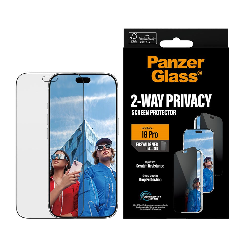iPhone 18 Pro PanzerGlass Skärmskyddsglas - Ultra Wide Fit med EasyAligner - Privacy - Genomskinlig
