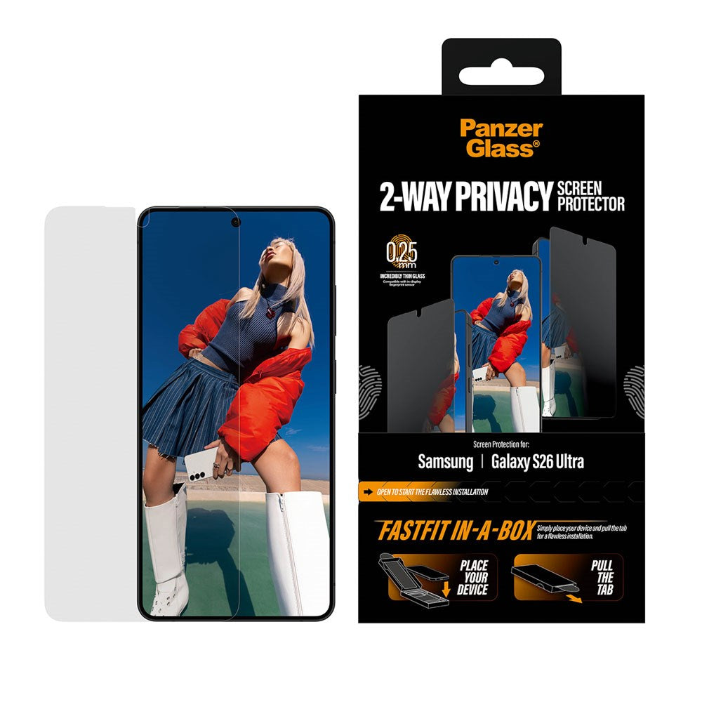Samsung Galaxy S26 Ultra PanzerGlass 2-Way Privacy Skärmskydd med FastFit In-A-Box - Genomskinlig