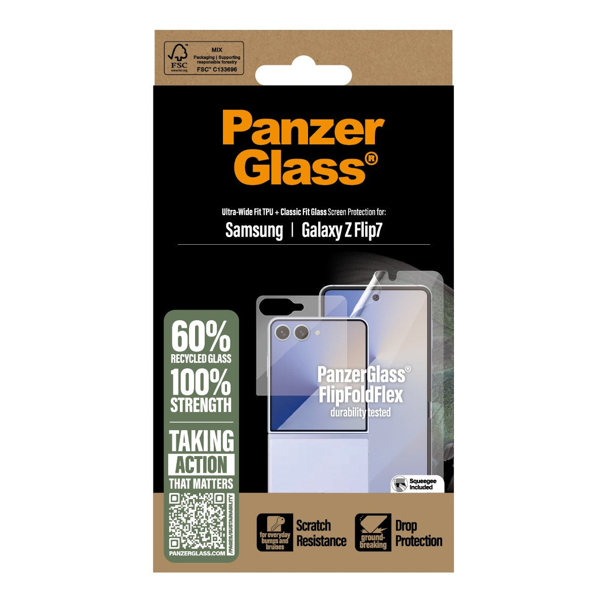 Samsung Galaxy Z Flip7 PanzerGlass FlipFoldFlex Ultra Wide Fit Film & Classic Fit Glas - Genomskinlig