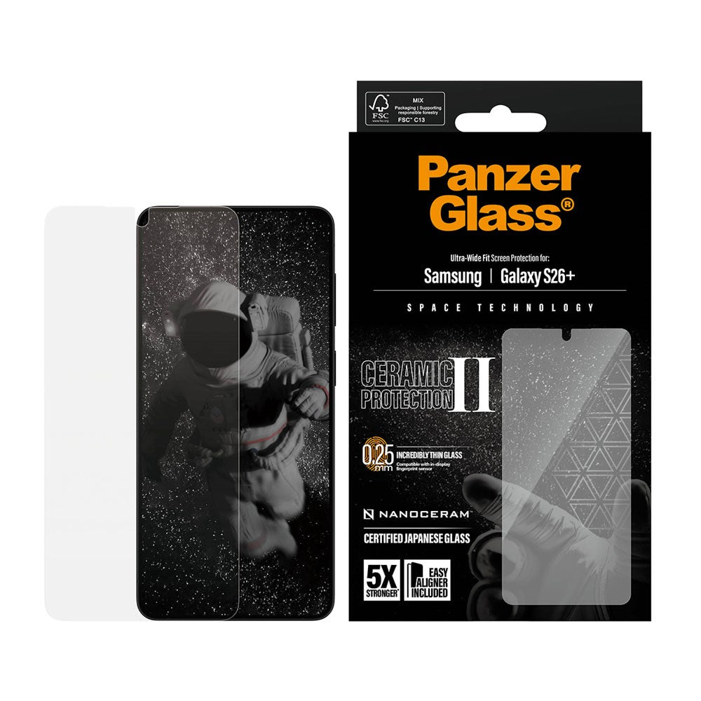 Samsung Galaxy S26+ (Plus) PanzerGlass Ceramic Skärmskydd med EasyAligner - Ultra Wide Fit - Genomskinlig