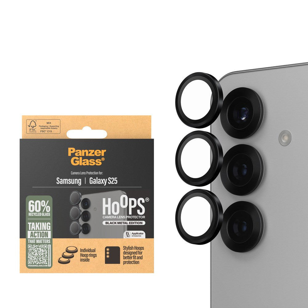 Samsung Galaxy S25 PanzerGlass Hoops - Kameraskydd - Genomskinlig / Svart