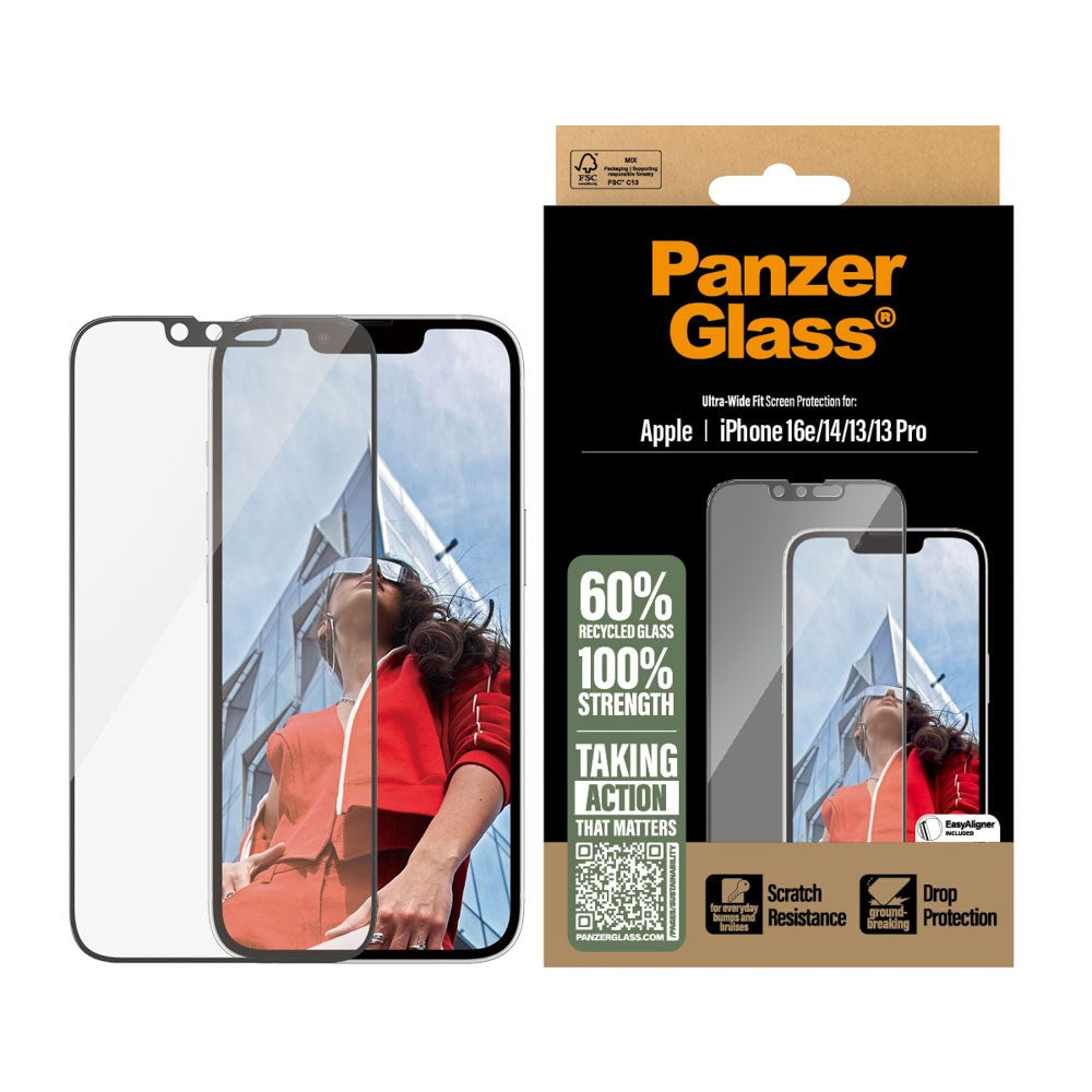 PanzerGlass® Skärmskydd - Ultra-Wide Fit för iPhone 16e / 14 / 13 / 13 Pro med EasyAligner -Gennomskinlig