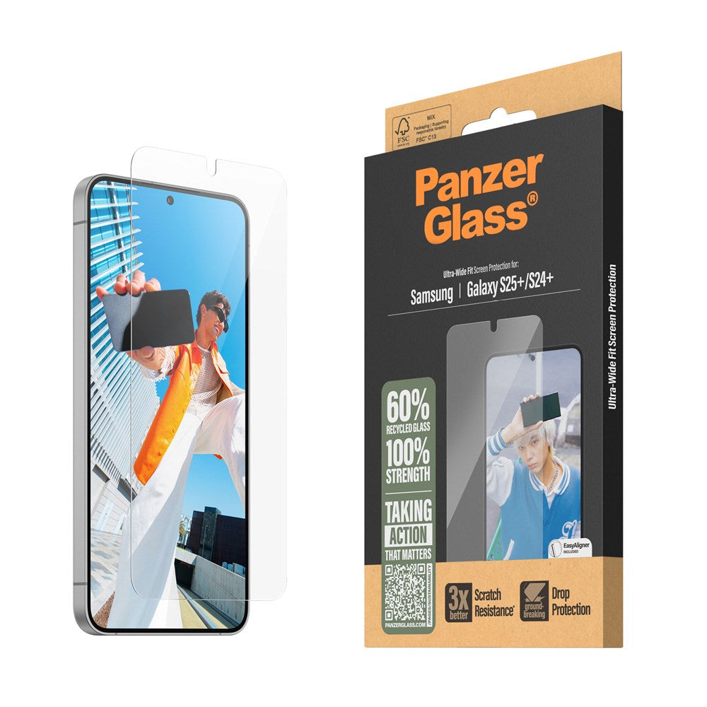 Samsung Galaxy S25+ (Plus) PanzerGlass Ultra-Wide Fit Skärmskyddsglas - Genomskinlig